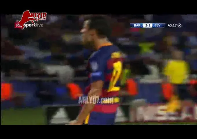 هدف برشلونه الثالث في اشبيلية مقابل 1 السوبر الاوروبي